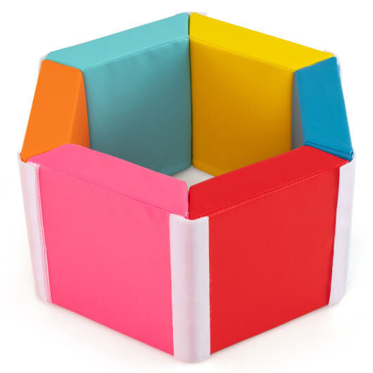 Hexagon Kids Ball Pit Foam Climbing Exercise Mat with Detachable PU Covers-Multicolor