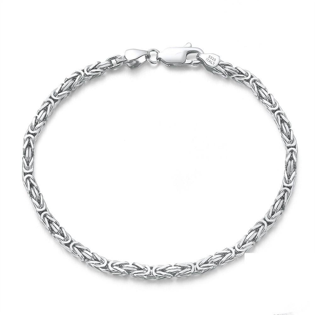 Carefully Selected S925 Sterling Silver Bracelet Italian 2.5mm Flat Byzantine Bracelet Unisex Jewelry Ins Versatile