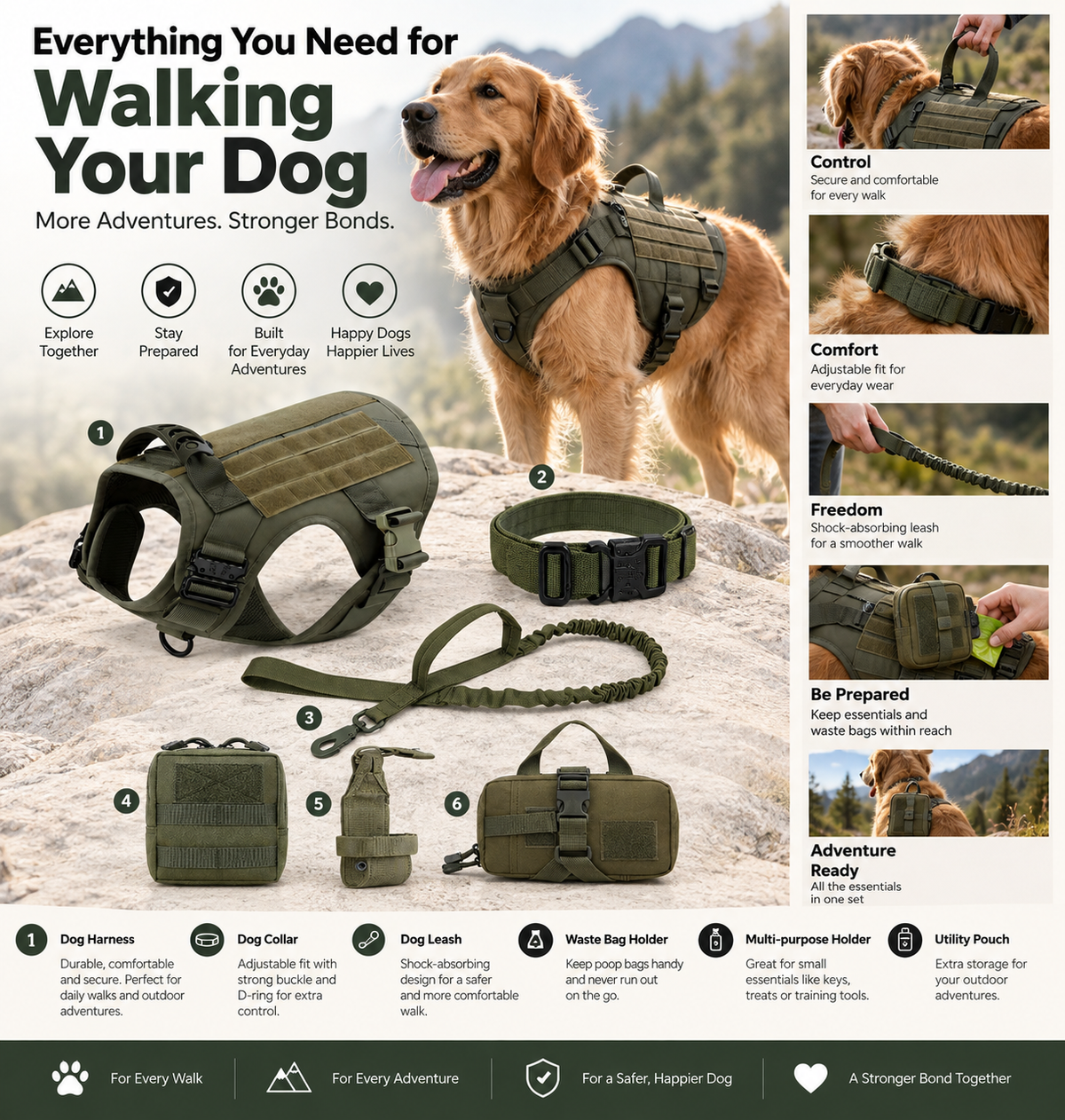 6-in-1 Tactical Dog Walking & Adventure Kit