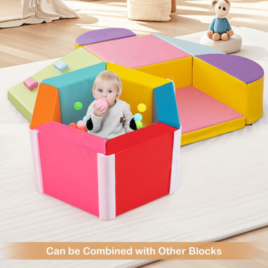Hexagon Kids Ball Pit Foam Climbing Exercise Mat with Detachable PU Covers-Multicolor